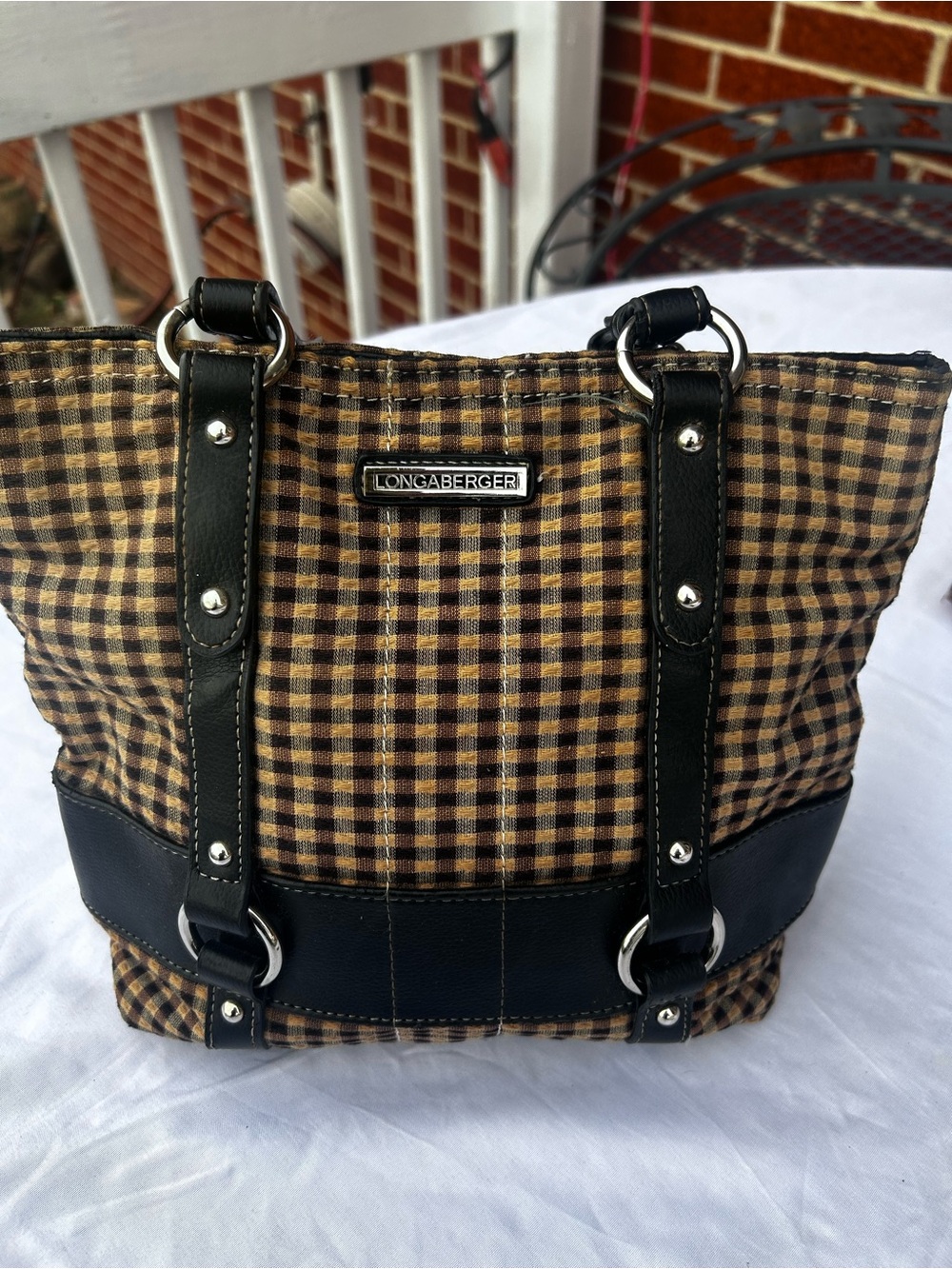 Longaberger Black and Brown Plaid Tote Purse